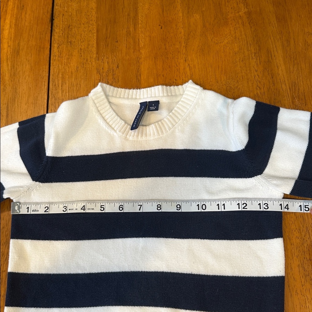 Janie and Jack Navy and White Striped Crewneck Sweater, size 5. - Picture 3 of 7